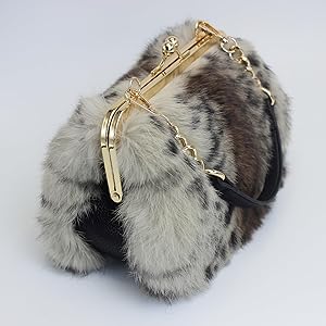 Amazon.com: Fosrion Elegant Leopard Print Rex Rabbit Fur Handbag