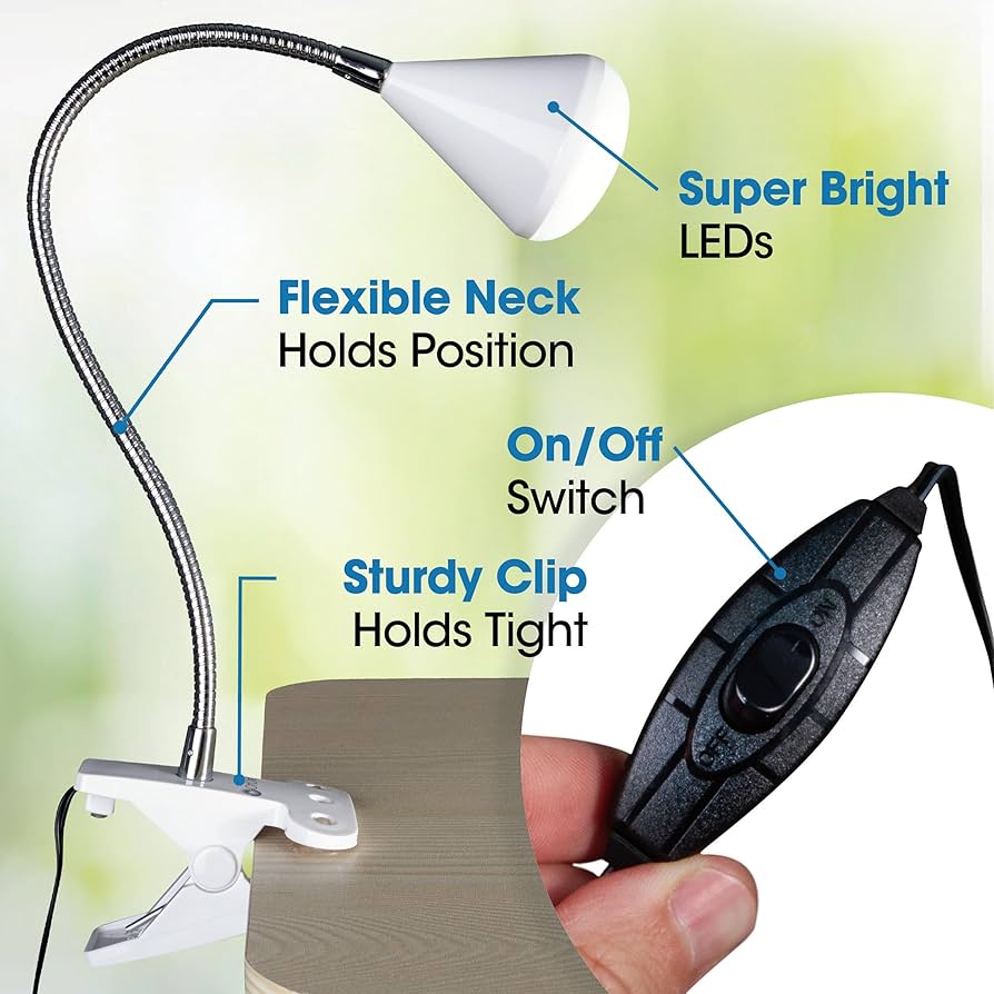 OttLite LED Cone Clip Lamp | Task Lamp, Desk Lamp | Sturdy Clip