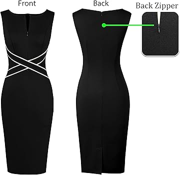 VFSHOW Womens Wear to Work Fitted Sleeveless Front Zipper Pencil