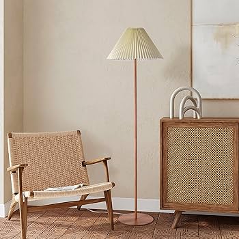 Ziqqeelam Wood Grain Vintage Pleated Floor Lamp, Farmhouse MCM
