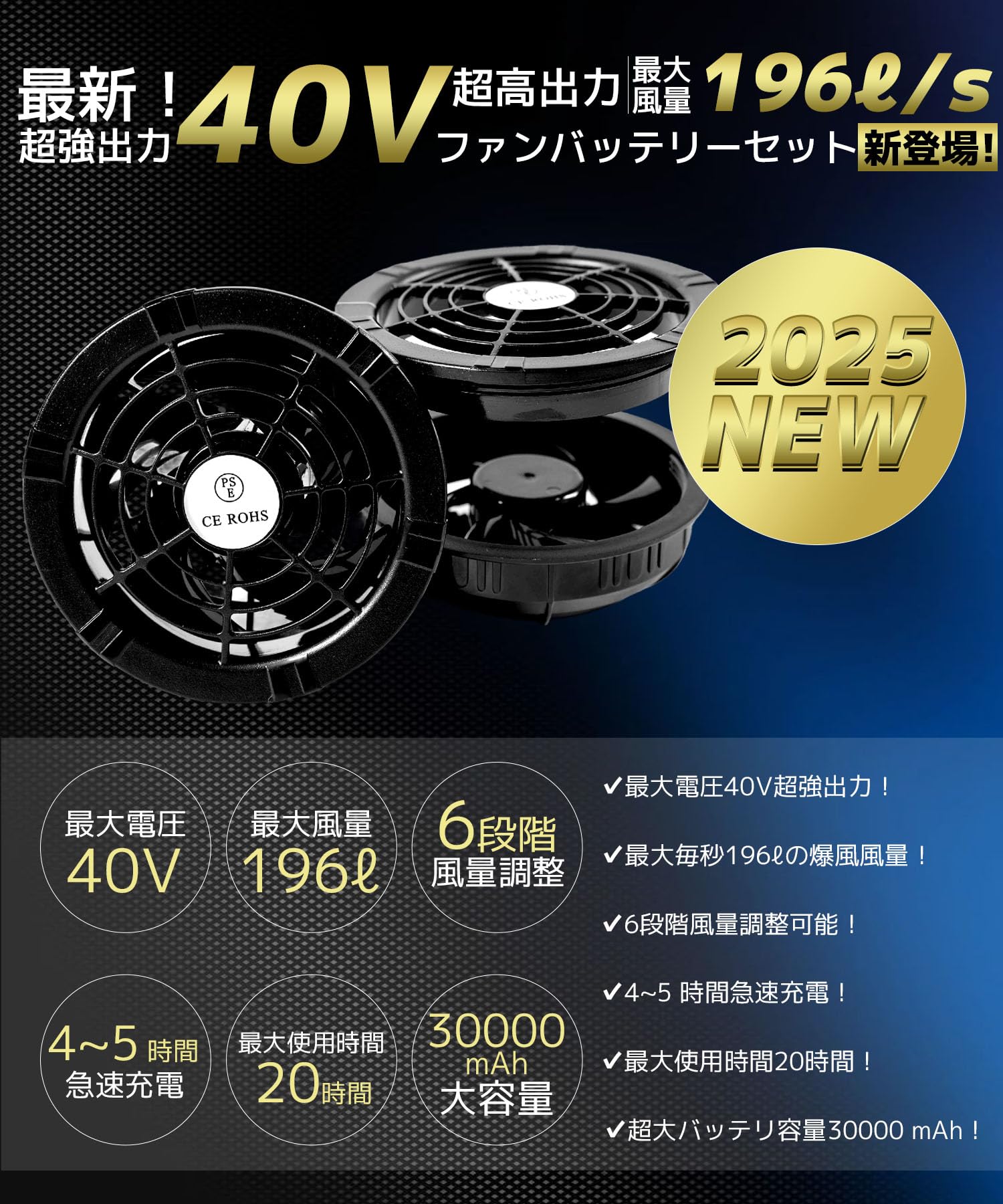Amazon.co.jp: 【2025暴風新登場40V/30000mAh】空調作業服 ファン