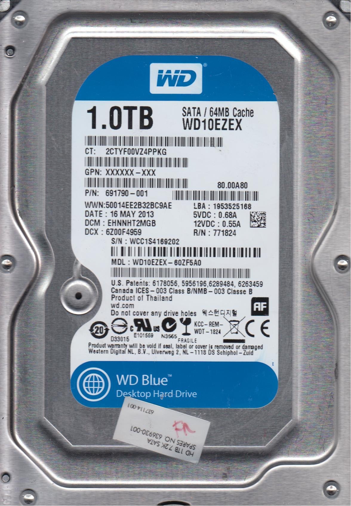 Amazon.com: WD10EZEX-60ZF5A0, DCM EHNNHT2MGB, Western Digital 1TB