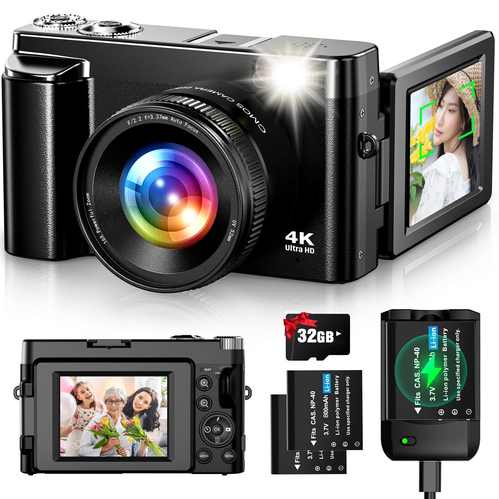 Amazon | Oiadek デジタルカメラ 4K 4800万画素 デジカメ 32GBマイクロ