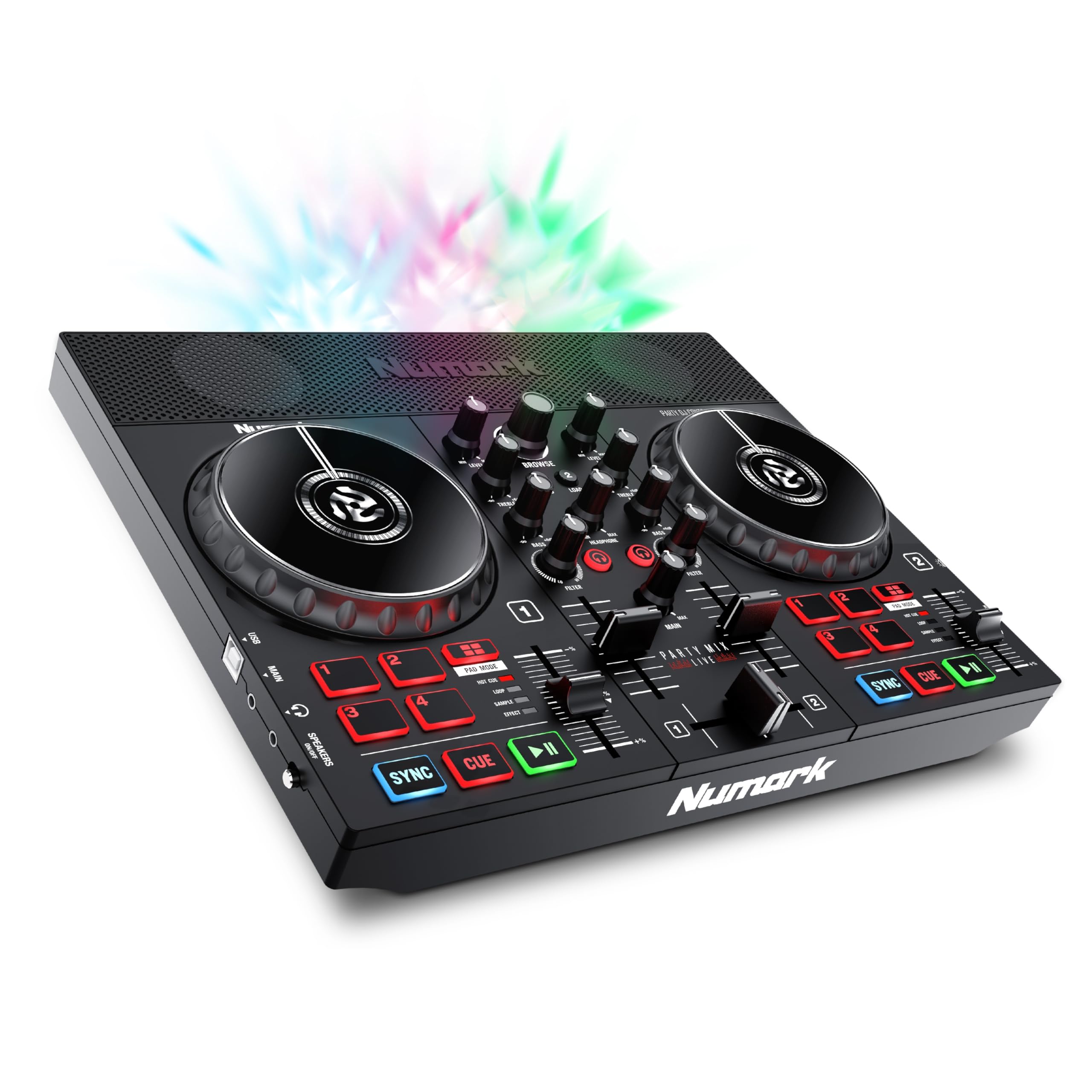 Numark Party Mix Live DJ Controller with Speakers, Lights, 2 Decks