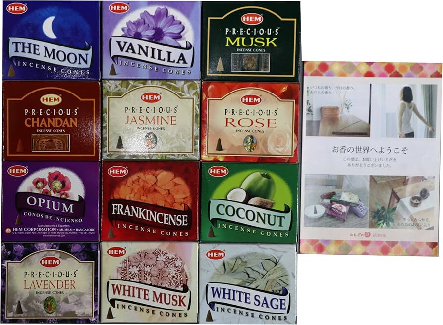 Amazon.co.jp: HEM社 インド製 コーンタイプ香 12種類の香り 合計12箱