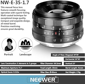 Amazon | Neewer 35mm F1.7 大口径手動プライム固定レンズ APS-C Sony