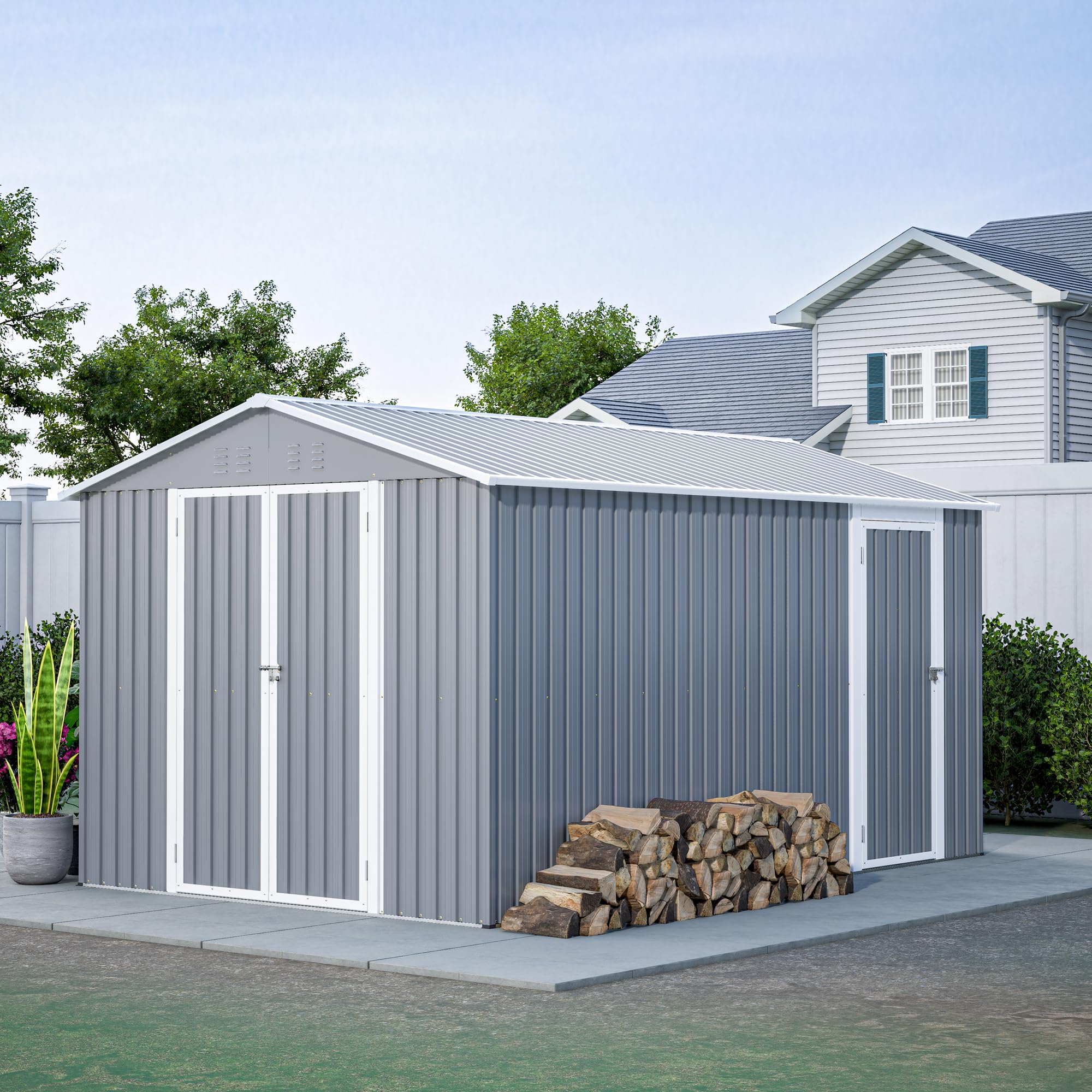 Amazon.com : 8 x 12 FT Metal Outdoor Storage Shed, Steel Utility