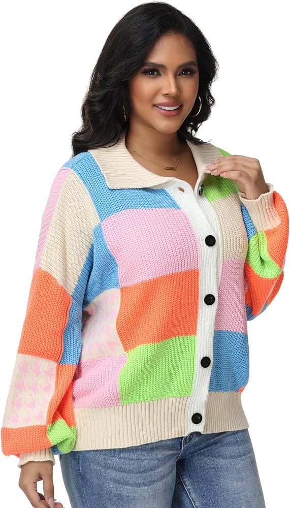 Women's Color Block Patchwork Cardigan Oversized Crochet Cardigan