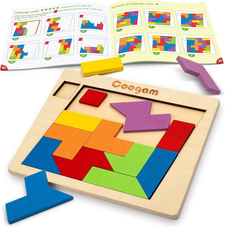 Amazon.com: Coogam Wooden Puzzle Blocks Geometric Tangram Brain