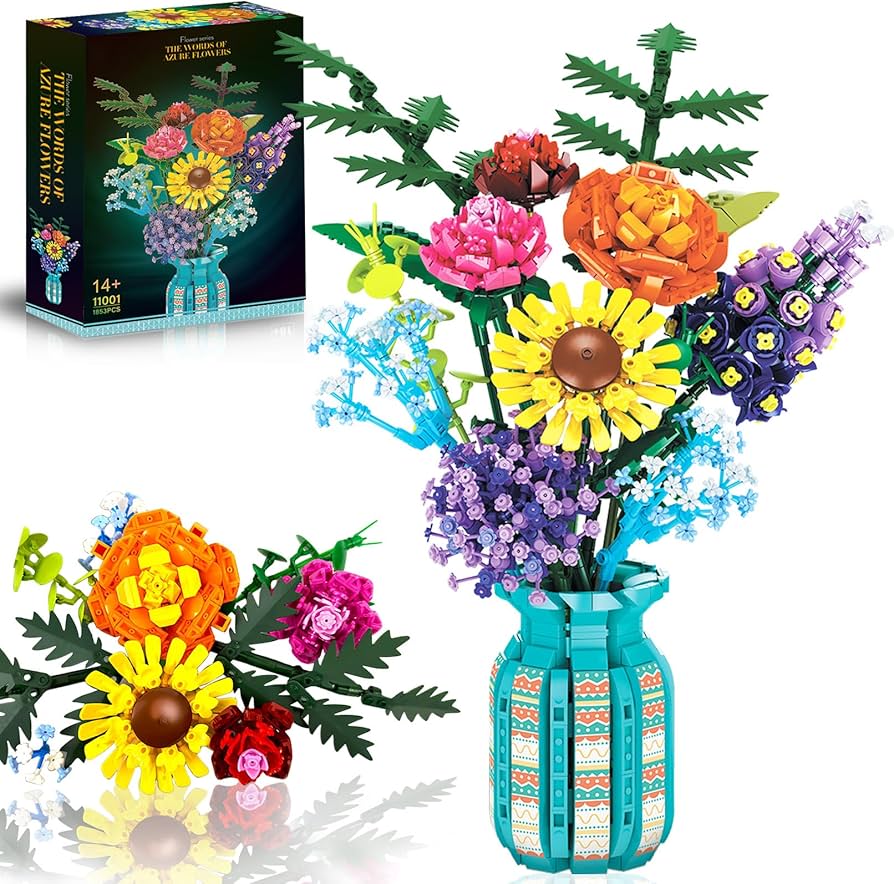 Flowers Building Set with Vase, 14 Wildflowers Bouquet Kits with