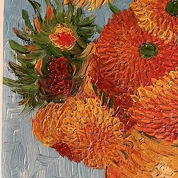 Amazon.co.jp: 手書き油絵 ゴッホ ひまわり 青 額付 絵画 インテリア