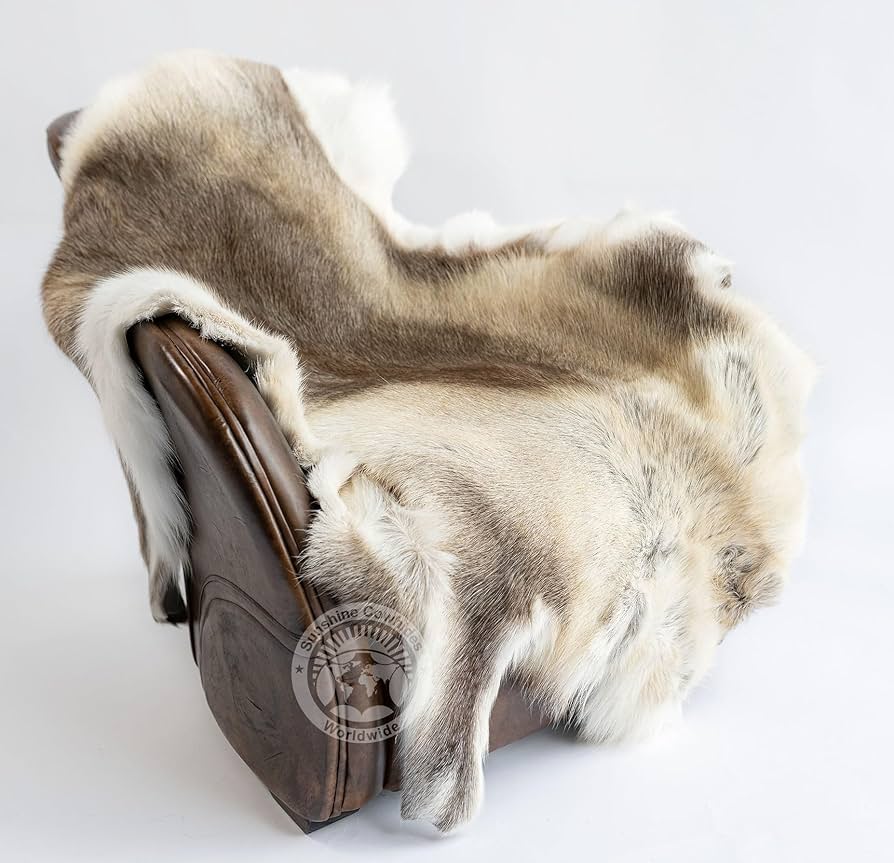Amazon | Sunshine Cowhides 100% 本物の北欧トナカイハイドラグ