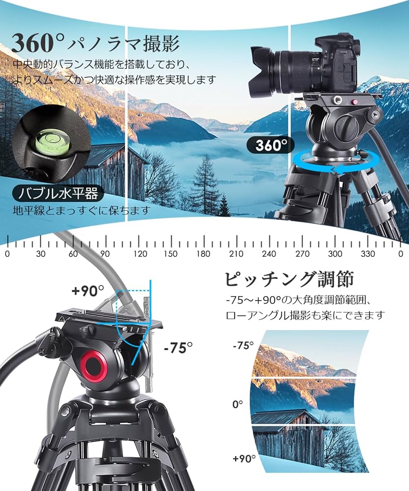 Amazon | Miliboo油圧雲台 三脚、ビデオカメラ 三脚、プロ用三脚 一眼