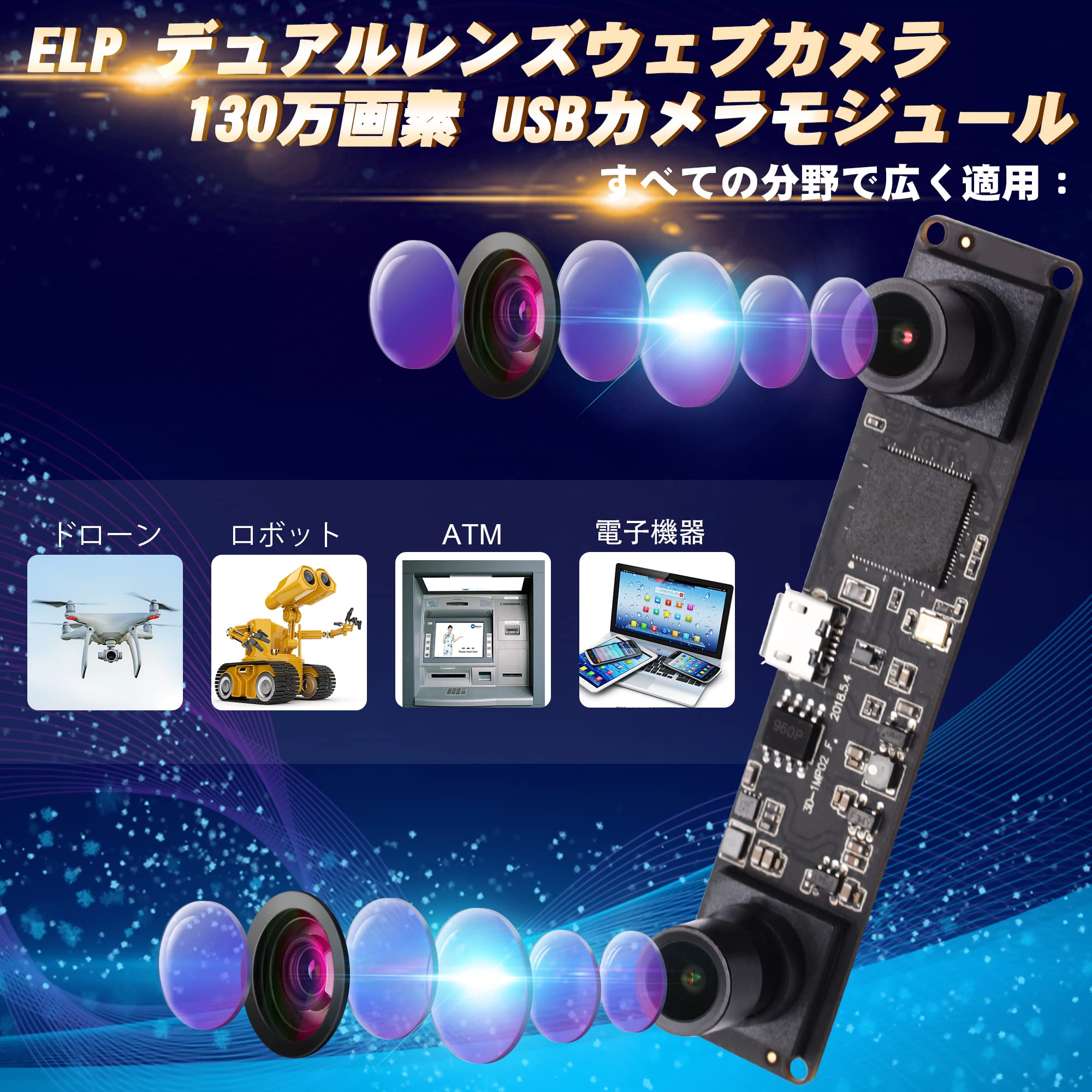 Amazon.co.jp: ELP HD USBカメラ デュアルレンズ 高速 60fps Webカメラ