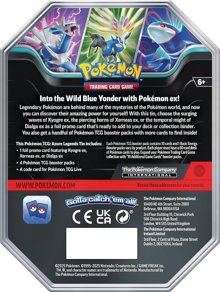 Amazon.com: Pokémon TCG: Azure Legends Tin – Kyogre ex (4 Booster