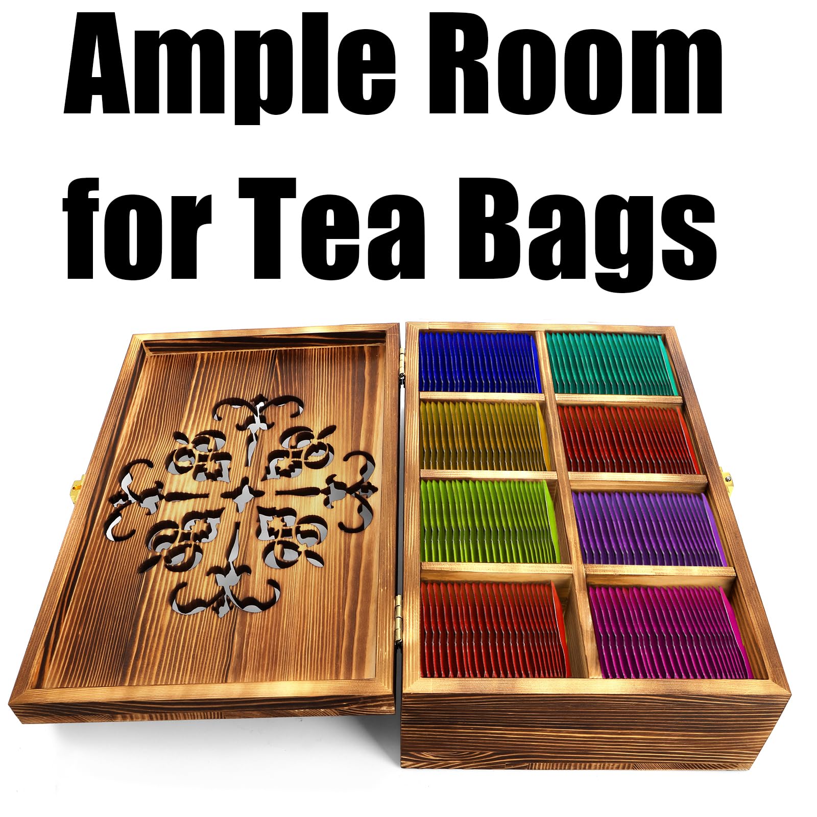 Amazon.com: Coloch Wooden Tea Bag Storage Box with Carved Lid, 8