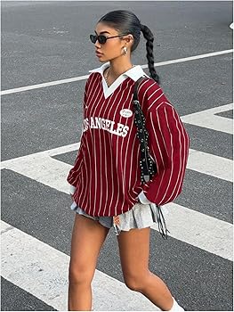 SOLY HUX Women's Oversized Tees Striped Letter Print Y2k Jersey T