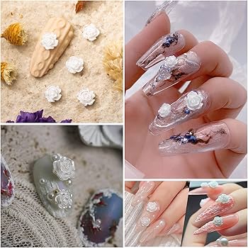 Amazon | ネイルパーツ 花 200個セット 立体 白い花 パール風 バラ
