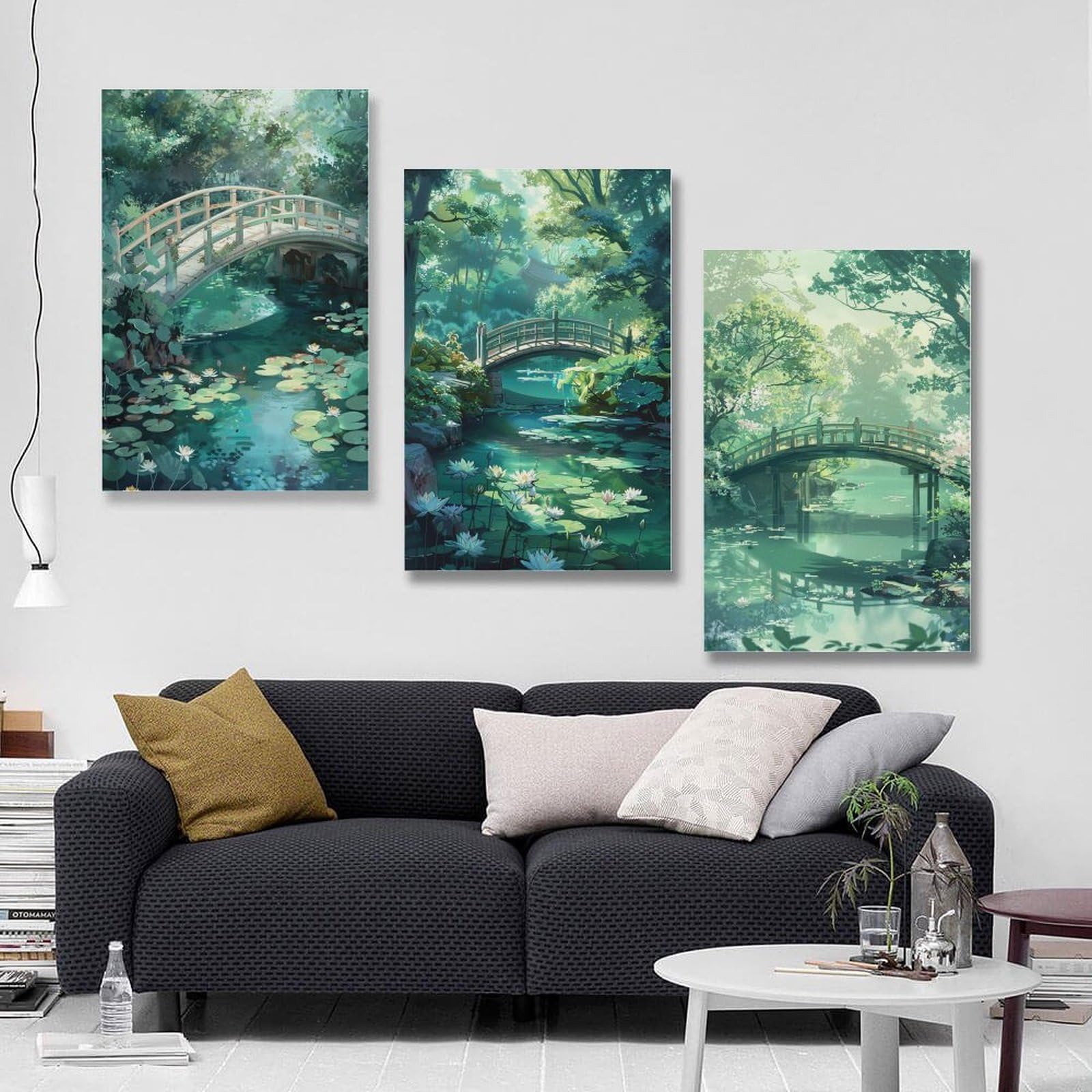 Amazon.co.jp: 3枚 夏の橋と森の風景 絵画 インテリア ポスター 油絵