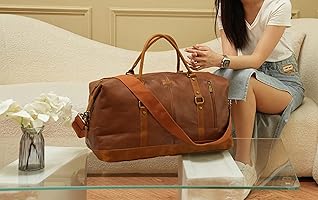Amazon.com | BAOSHA Vegan Leather Travel Duffel Tote Bag Overnight