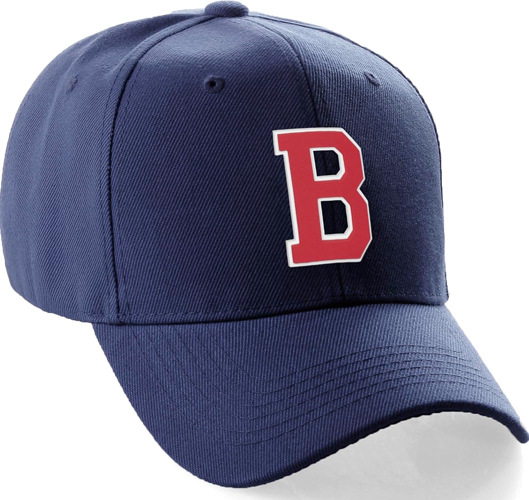 Classic Baseball Hat Custom A to Z Initial Team Letter, Navy Cap