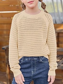 Amazon.com: Girls Knit Sweaters Kids Fashion Chunky Crewneck