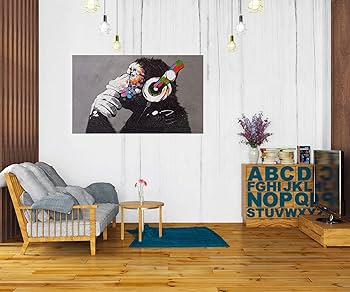 Amazon.com: Banksy Dj Monkey Headphones Art Graffiti Work Print