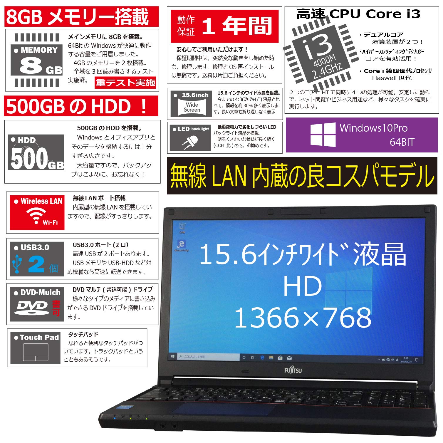 Amazon.co.jp: Fujitsu Lifebook A574/K(KX) Core i3-4000M 2.4GHz MEM