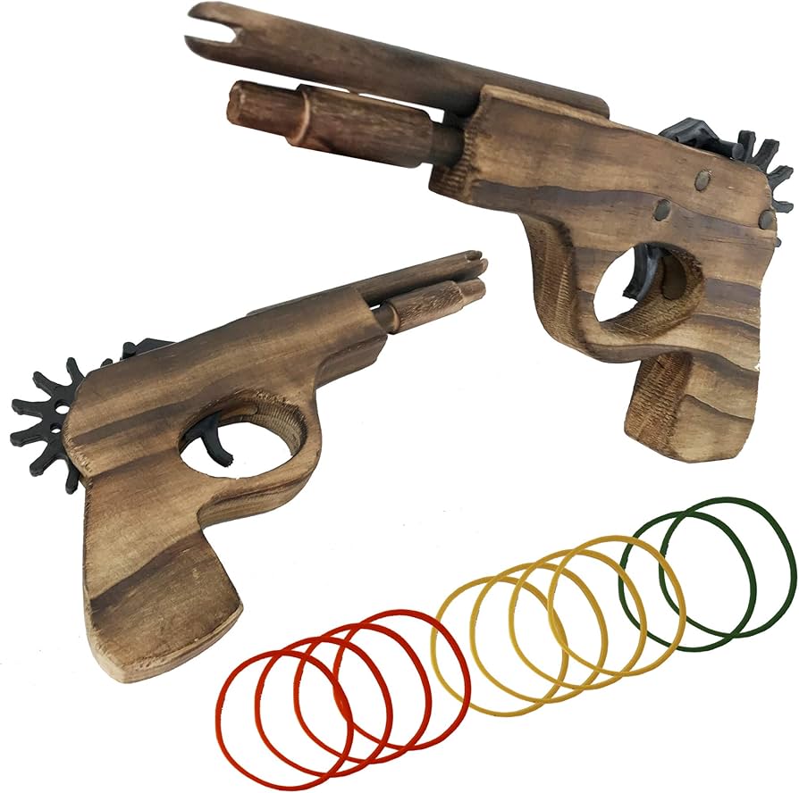 Amazon | 【木製ゴムピストル 連射機能付き】木製 鉄砲 輪ゴム鉄砲
