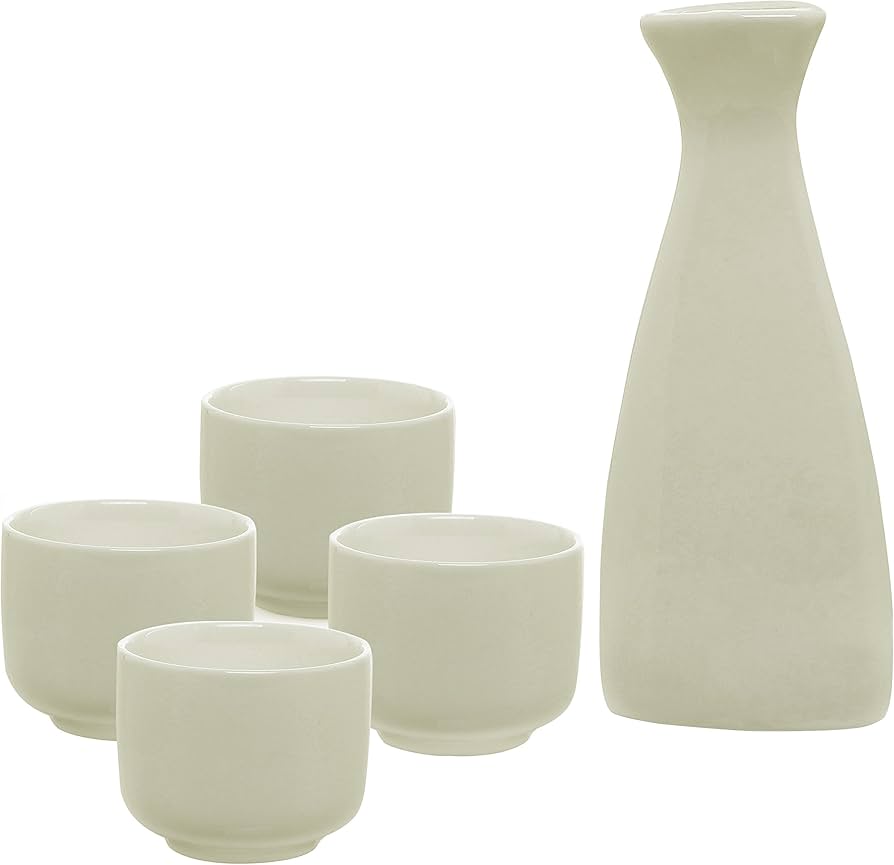 Amazon.com | MyGift White Ceramic Hot Sake Set with Tokkuri Bottle