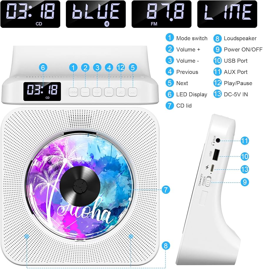 Amazon.co.jp: Fohil CDプレーヤー 卓上置き式 ラジカセ 多機能 防塵