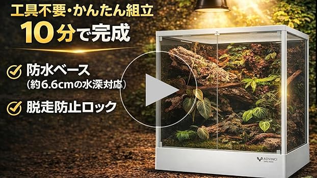 Amazon | ADVINCI 爬虫類飼育ケージ 45×45×45cm 91L 強化ガラス完全