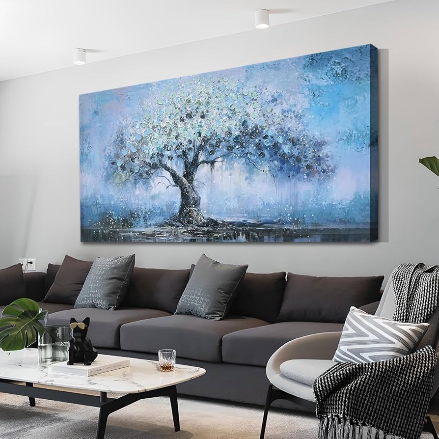 Amazon.com: Enartly Teal Tree Wall Art for Living Room, Blue