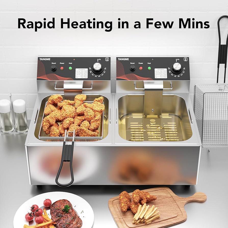Amazon.com: Commercial Deep Fryer with Baskets 20.7Qt Dual Tank