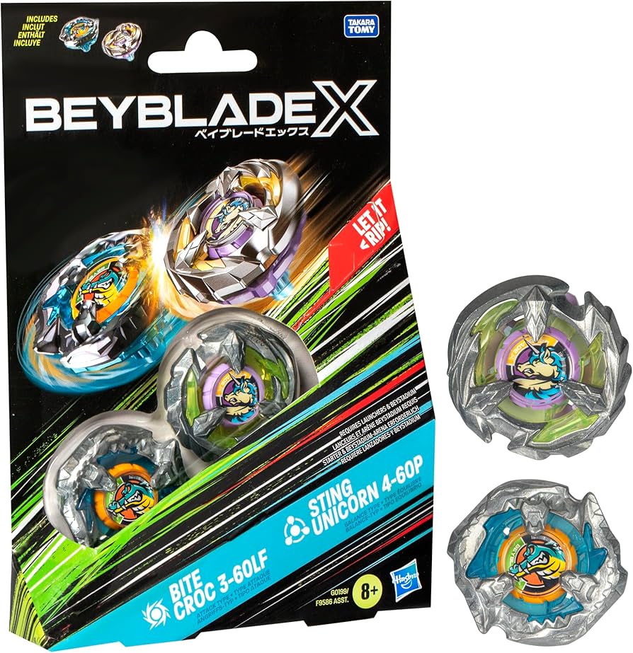 Amazon.com: Beyblade X Bite Croc 3-60LF and Sting Unicorn 4-60P