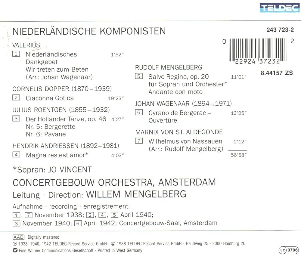 Jo Vincent, Valerius, Dopper, Rontgen, Andriessen, Mengelberg