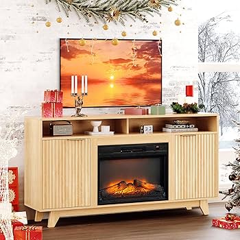 Amazon.com: VINGLI Fluted Fireplace TV Stand for up to 70 inch TVs