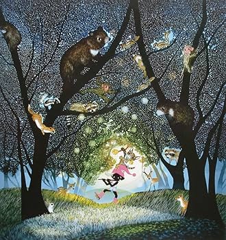 Amazon.co.jp: 藤城清治 「森へ入る時は鈴を鳴らそう」 画集画 A4額