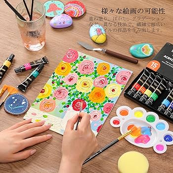 Amazon | Shuttle Art アクリル絵の具 アクリル顔料 47点セット 15色