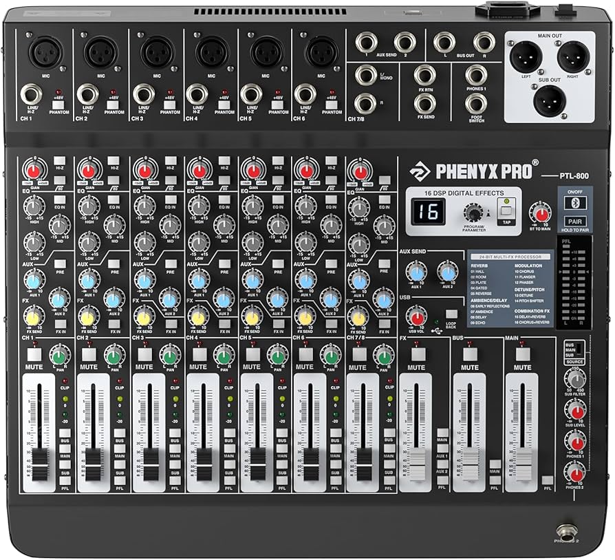 Amazon.com: Professional 8-Channel Audio Mixer, Phenyx Pro DJ