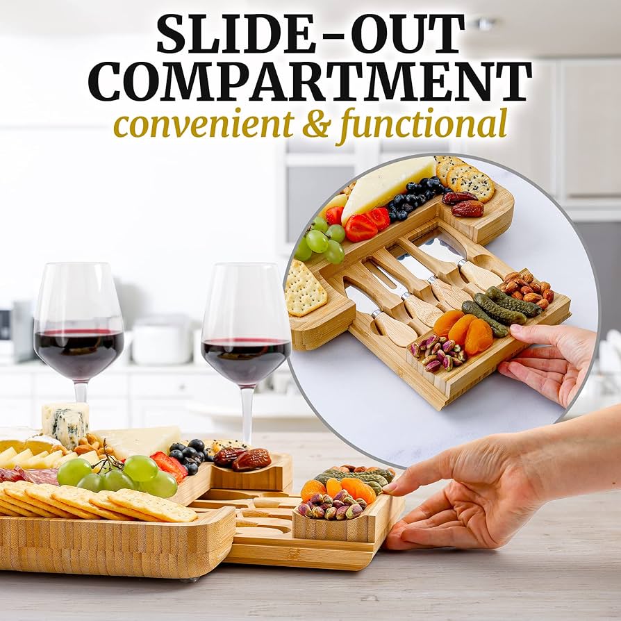 Amazon | Zulay 竹製チーズボードとナイフセット Lサイズ - 極厚竹製