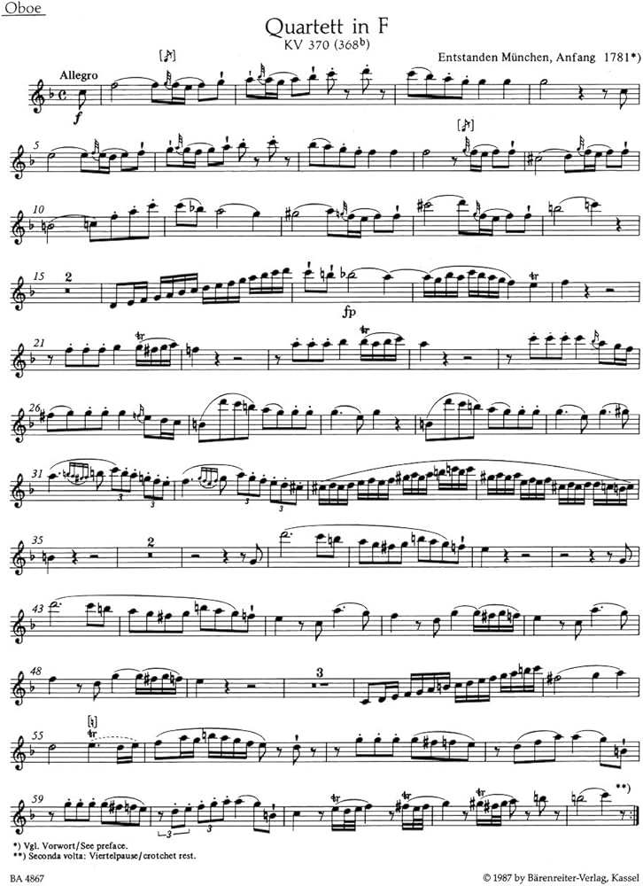 モーツァルト : オーボエ四重奏曲へ長調 KV 370/ベーレンライター社