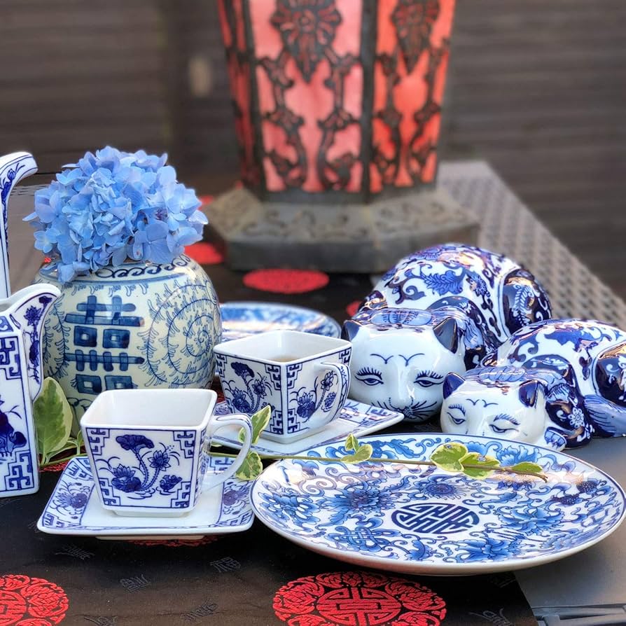 ヴィンテージ素敵すぎる青と白の八角形陶器皿 ヴィンテージ素敵すぎる