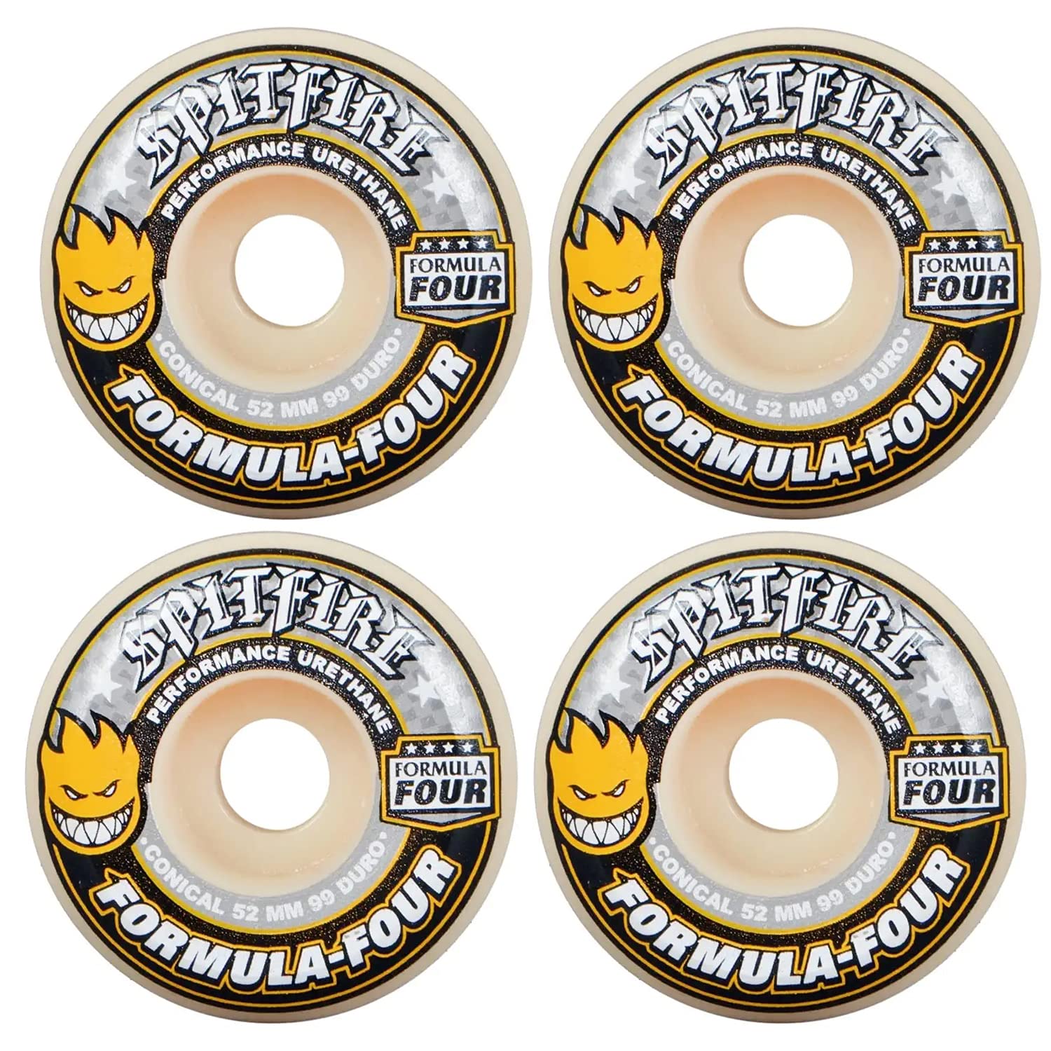 Amazon.com : Spitfire Skateboard Wheels 52mm F4 99A Conical Yellow