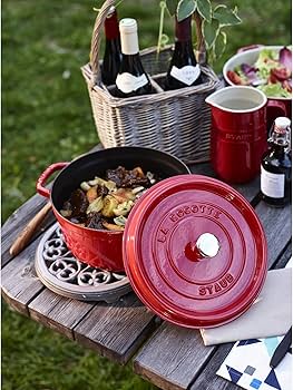 Amazon.com: Staub Cast Iron 9-qt Round Cocotte - Cherry, Made in