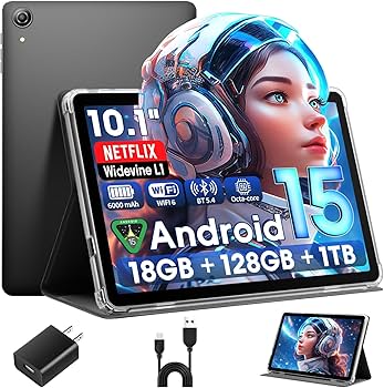 Android 15 Tablet 10 Inch, 18GB RAM 128GB ROM, 1280 x 800 IPS HD