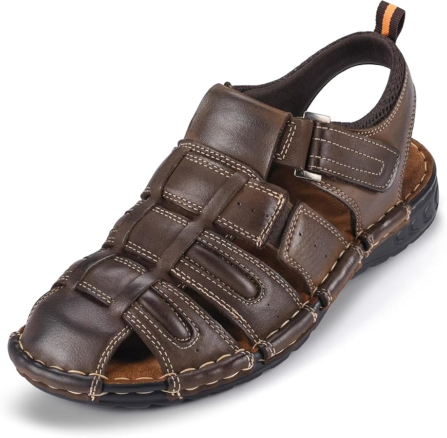 Amazon.com | FIEEIF Men's Sport Sandals Closed Toe Leather