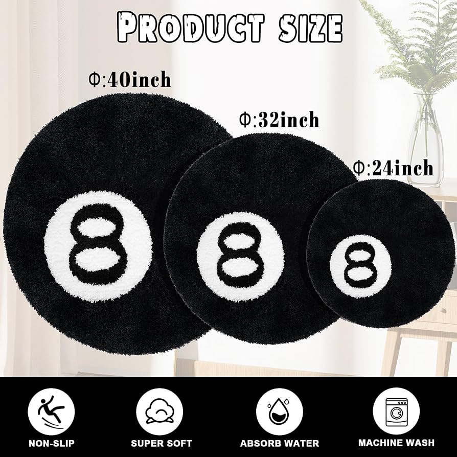 Amazon.com: 8 Ball Rug, 32 inch Large Black Round Rug for Home