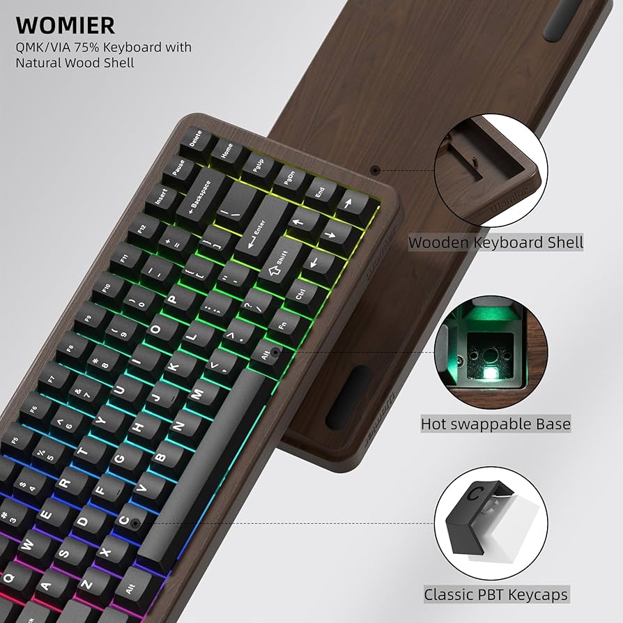 Amazon.com: Womier 75% Mechanical Keyboard Wireless with Wood
