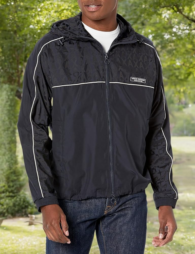 Armani Exchange Men's All over Jacquard Jacket, D. Navy/Black Word